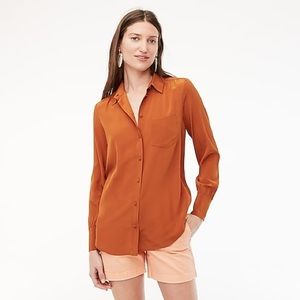 🍁 J Crew brown button-up silk blouse